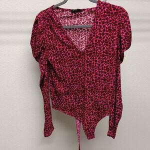 Free Press Fuchsia Leopard Print Blouse